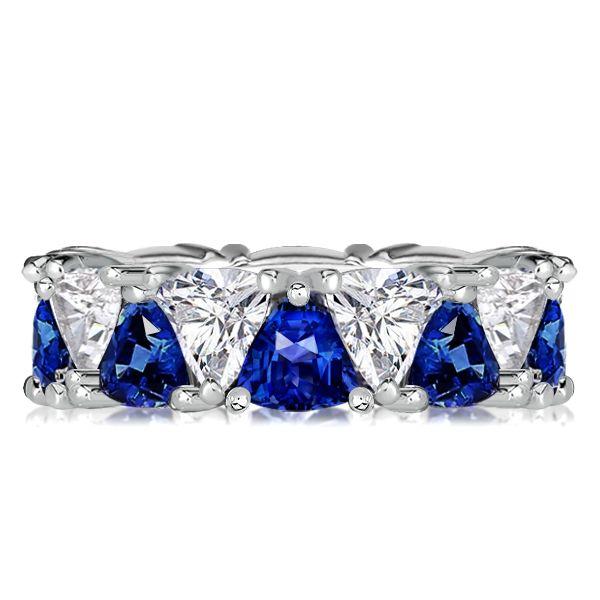 Blue & White Sapphire Triangle Eternity Band in Sterling Silver