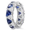 Blue & White Sapphire Triangle Eternity Band in Sterling Silver