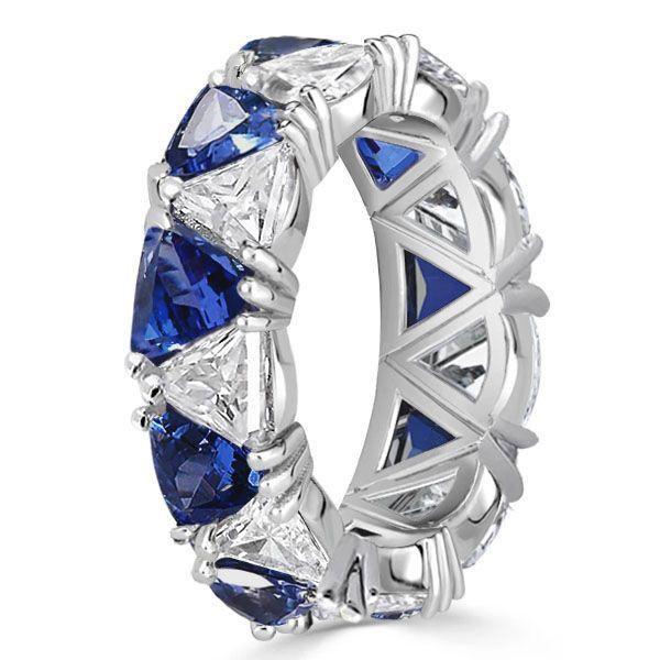 Blue & White Sapphire Triangle Eternity Band in Sterling Silver