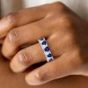 Blue & White Sapphire Triangle Eternity Band in Sterling Silver