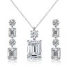 Emerald Cut White Sapphire Necklace and Drop Earrings Jewelry Set in Rhodium-Plated Sterling Silver