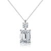 Emerald Cut White Sapphire Necklace and Drop Earrings Jewelry Set in Rhodium-Plated Sterling Silver