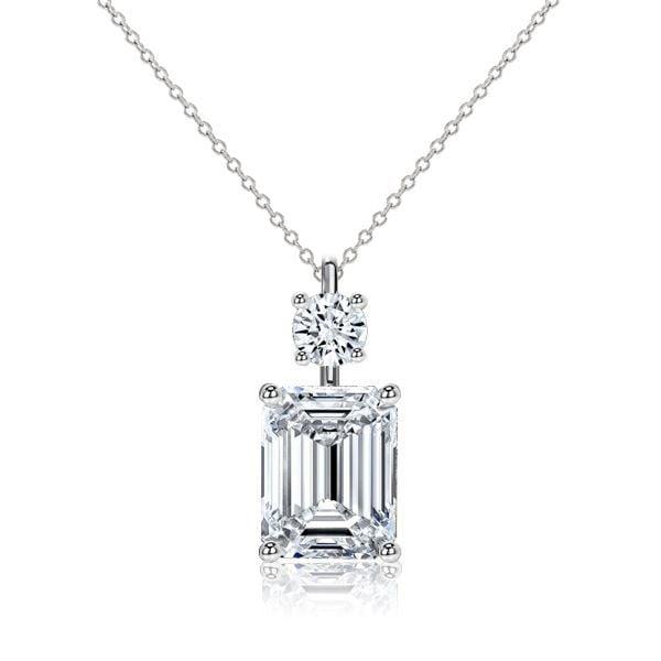 Emerald Cut White Sapphire Necklace and Drop Earrings Jewelry Set in Rhodium-Plated Sterling Silver