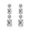 Emerald Cut White Sapphire Necklace and Drop Earrings Jewelry Set in Rhodium-Plated Sterling Silver