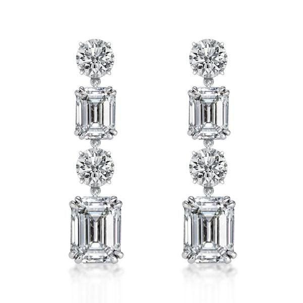 Emerald Cut White Sapphire Necklace and Drop Earrings Jewelry Set in Rhodium-Plated Sterling Silver