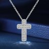 Halo Cushion Cut Cross Necklace - Sterling Silver with Cubic Zirconia
