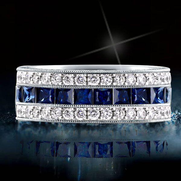 Milgrain Sterling Silver Triple Row Wedding Band - 4.35 CT. TW.