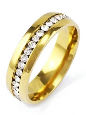 Golden Titanium Wedding Band with White Sapphire - Classic Mens Ring