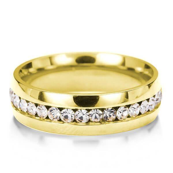 Golden Titanium Wedding Band with White Sapphire - Classic Mens Ring