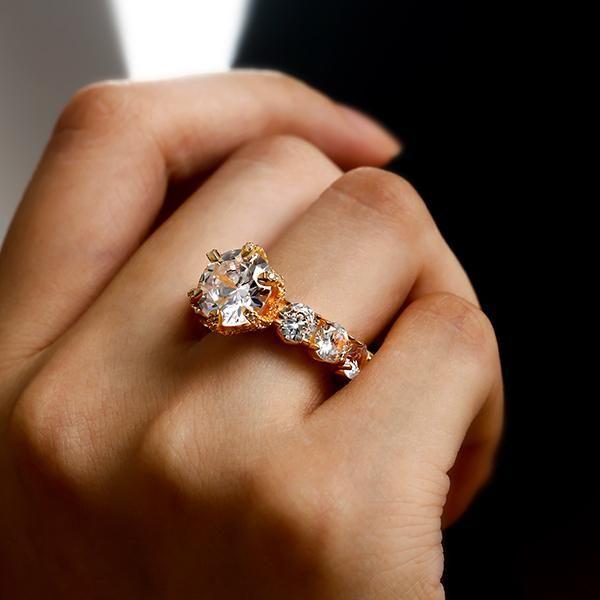 Golden Eternity Engagement Ring - 18K Gold Plated Sterling Silver, Simulated Diamond