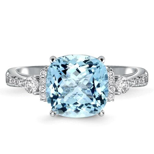 5.00 CT Aquamarine Cushion Cut Ring in Sterling Silver for Women
