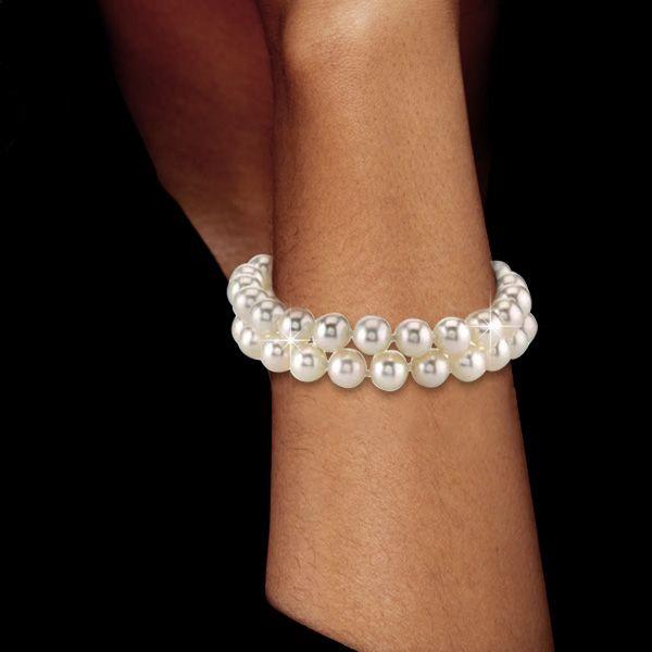 Double Row Natural White Pearl Bracelet | 925 Sterling Silver with Rhodium Finish