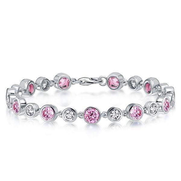 Alternating White & Pink Sapphire Tennis Bracelet in 925 Sterling Silver