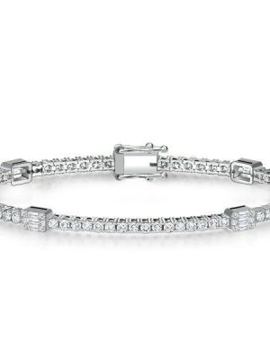 Sterling Silver Round & Baguette Cut CZ Tennis Bracelet for Women - 7.2 CT TW