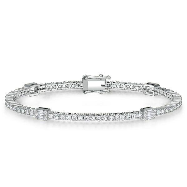 Sterling Silver Round & Baguette Cut CZ Tennis Bracelet for Women - 7.2 CT TW