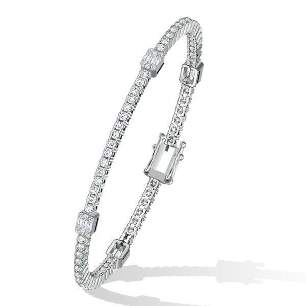 Sterling Silver Round & Baguette Cut CZ Tennis Bracelet for Women - 7.2 CT TW