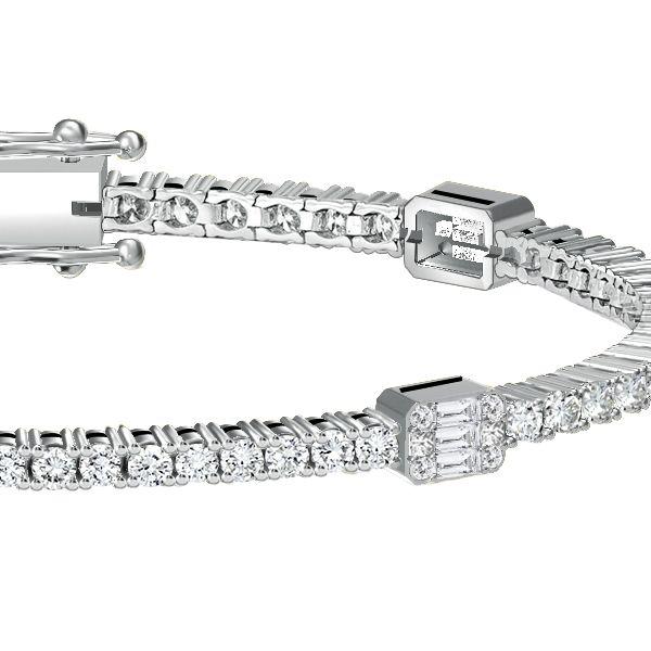 Sterling Silver Round & Baguette Cut CZ Tennis Bracelet for Women - 7.2 CT TW