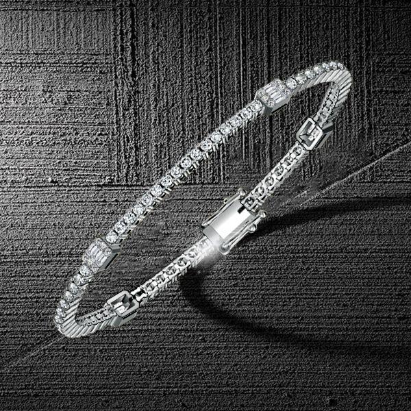 Sterling Silver Round & Baguette Cut CZ Tennis Bracelet for Women - 7.2 CT TW