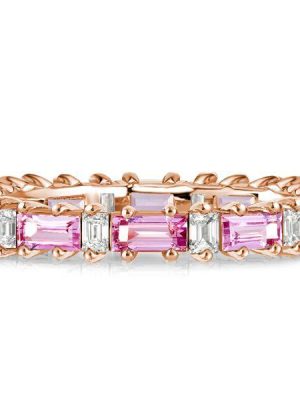 Pink Baguette Eternity Band - 925 Sterling Silver Wedding Ring for Women