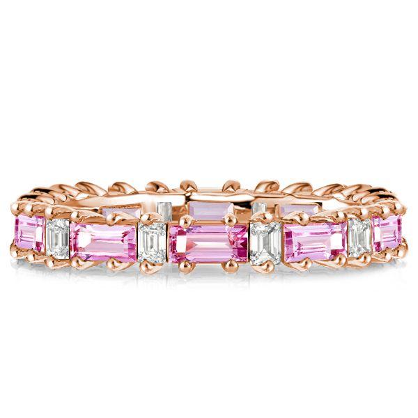 Pink Baguette Eternity Band - 925 Sterling Silver Wedding Ring for Women
