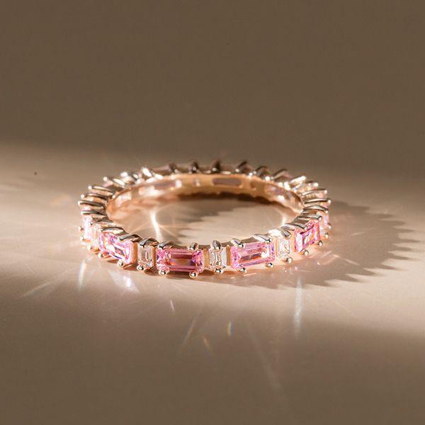 Pink Baguette Eternity Band - 925 Sterling Silver Wedding Ring for Women