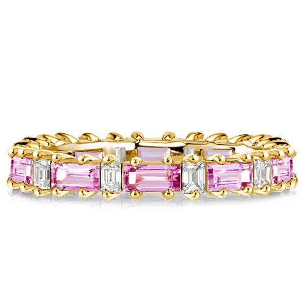Pink Baguette Eternity Band - 925 Sterling Silver Wedding Ring for Women
