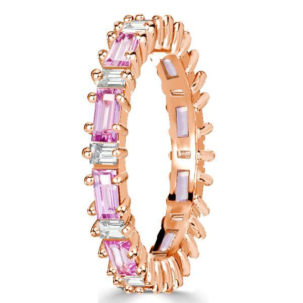 Pink Baguette Eternity Band - 925 Sterling Silver Wedding Ring for Women