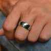 Black Titanium Wedding Band - Unique Ring for Men | Silver Plated