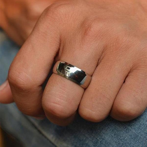 Black Titanium Wedding Band - Unique Ring for Men | Silver Plated