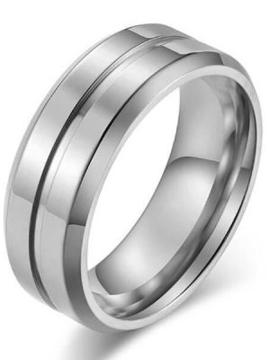 Men's Titanium Wedding Band - Concave-Convex Design - 8MM Silver Ring