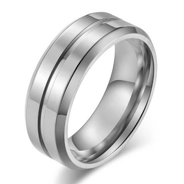 Men's Titanium Wedding Band - Concave-Convex Design - 8MM Silver Ring