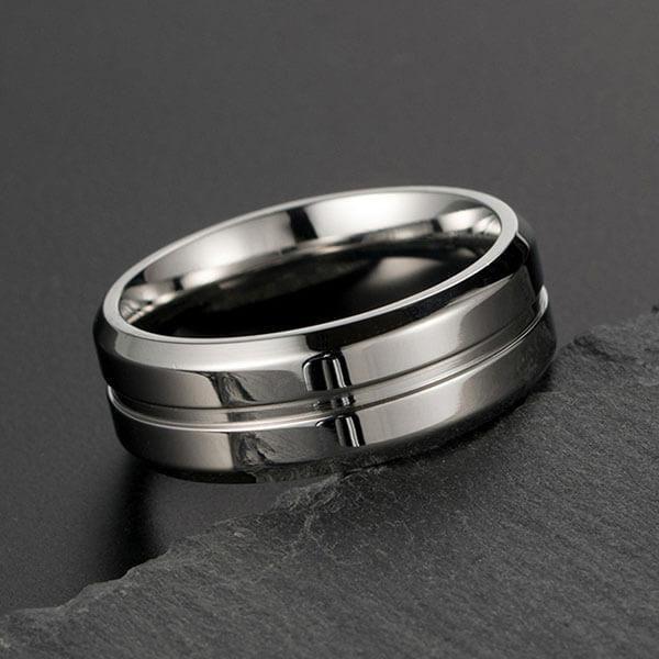 Men's Titanium Wedding Band - Concave-Convex Design - 8MM Silver Ring