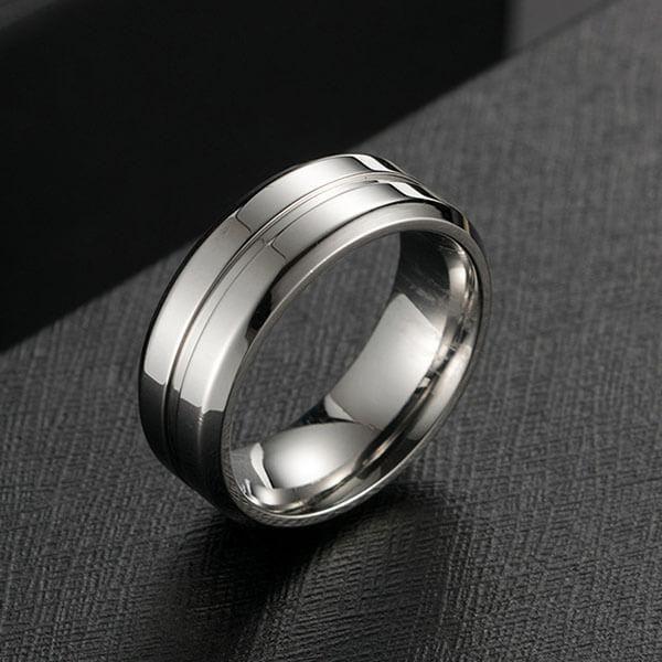 Men's Titanium Wedding Band - Concave-Convex Design - 8MM Silver Ring