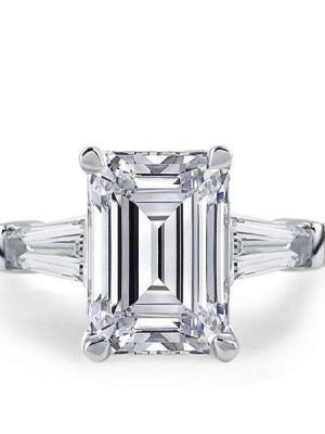 Emerald & White Sapphire Sterling Silver Three Stone Engagement Ring