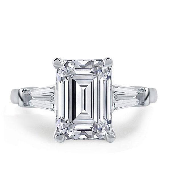 Emerald & White Sapphire Sterling Silver Three Stone Engagement Ring