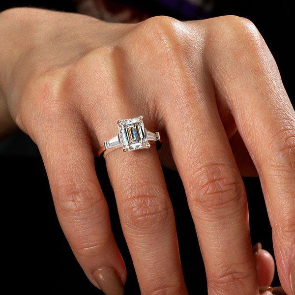 Emerald & White Sapphire Sterling Silver Three Stone Engagement Ring