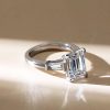 Emerald & White Sapphire Sterling Silver Three Stone Engagement Ring