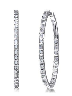 Dainty Baguette Hoop Earrings - 925 Sterling Silver, 3.20 CT