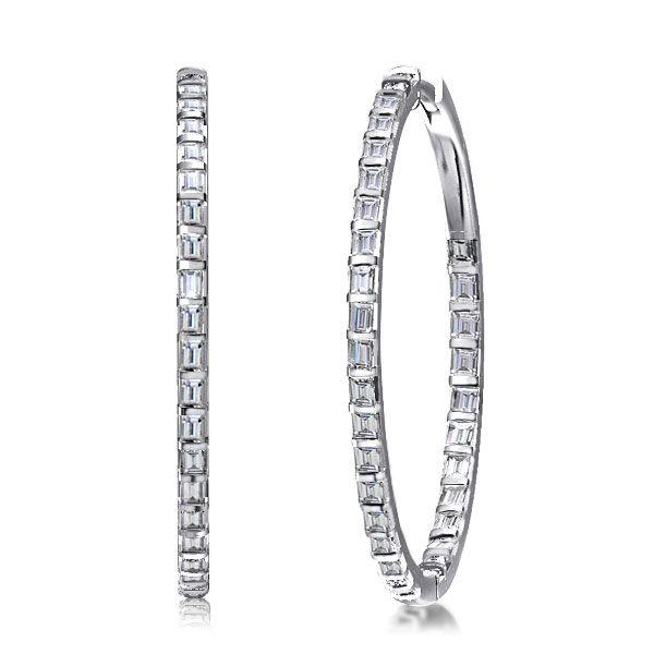 Dainty Baguette Hoop Earrings - 925 Sterling Silver, 3.20 CT
