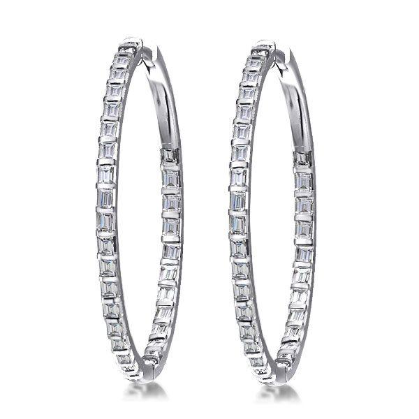 Dainty Baguette Hoop Earrings - 925 Sterling Silver, 3.20 CT