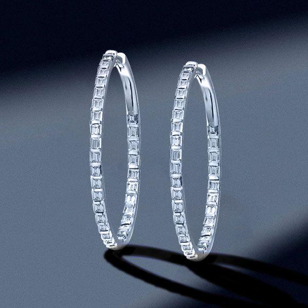 Dainty Baguette Hoop Earrings - 925 Sterling Silver, 3.20 CT