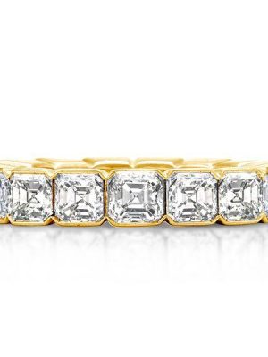 Golden Bezel Asscher Cut White Sapphire Wedding Band - 18K Gold Plated Sterling Silver