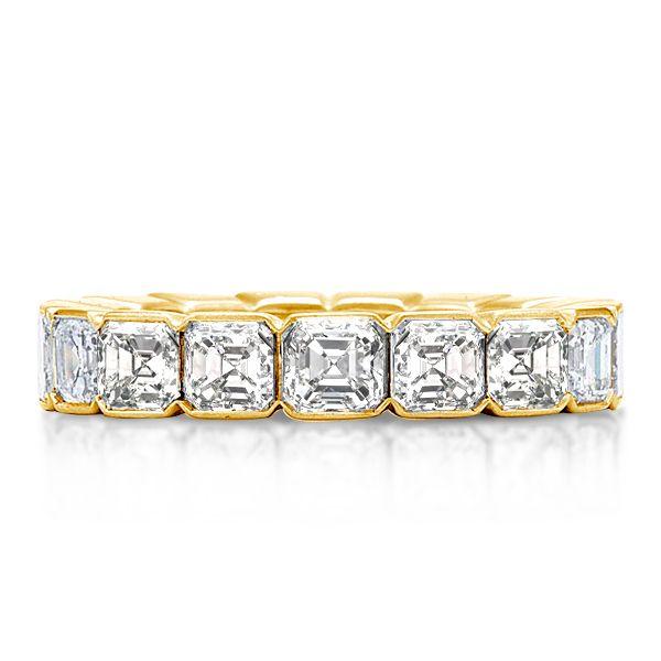Golden Bezel Asscher Cut White Sapphire Wedding Band - 18K Gold Plated Sterling Silver