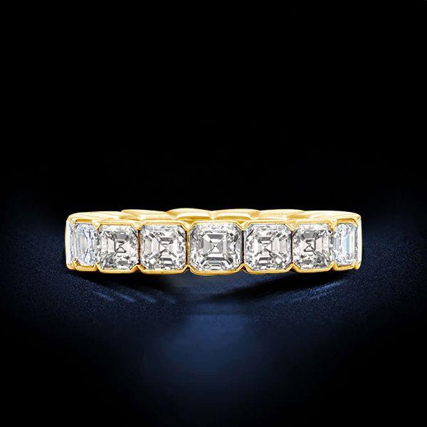 Golden Bezel Asscher Cut White Sapphire Wedding Band - 18K Gold Plated Sterling Silver
