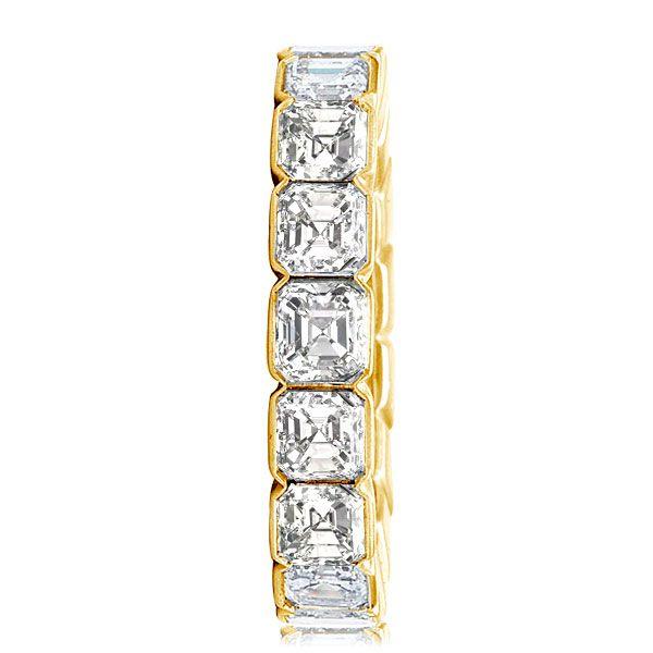 Golden Bezel Asscher Cut White Sapphire Wedding Band - 18K Gold Plated Sterling Silver