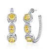 Yellow Topaz & Sapphire Halo Hoop Earrings - Sterling Silver