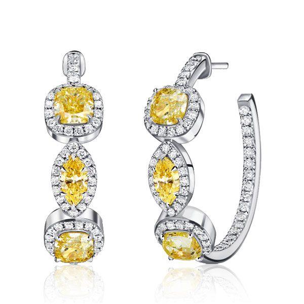 Yellow Topaz & Sapphire Halo Hoop Earrings - Sterling Silver