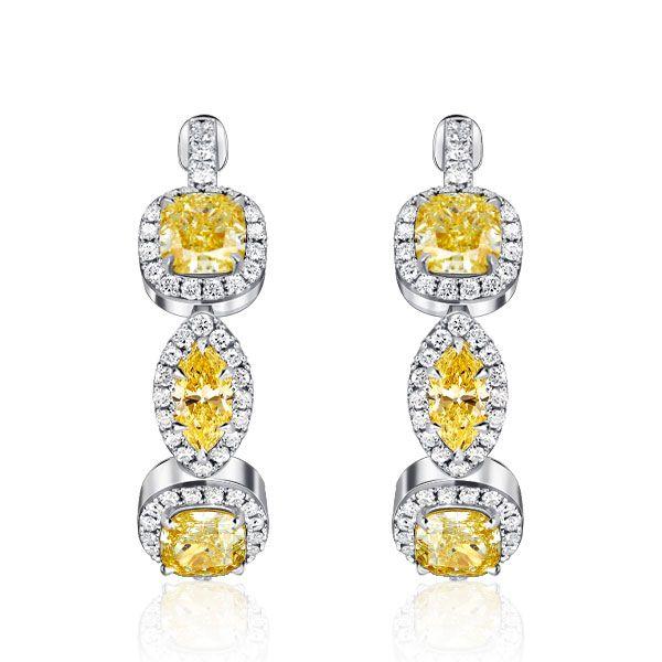 Yellow Topaz & Sapphire Halo Hoop Earrings - Sterling Silver