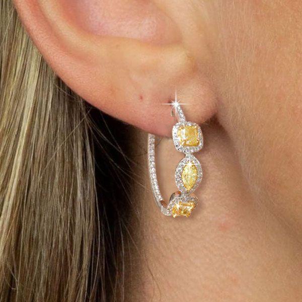 Yellow Topaz & Sapphire Halo Hoop Earrings - Sterling Silver