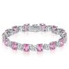 Cushion Cut White & Pink Stone 925 Sterling Silver Bracelet - Wedding Jewelry